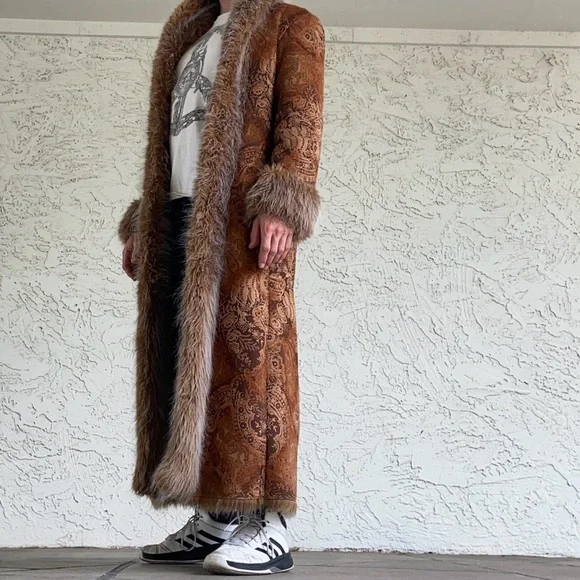 Rare Vintage PENNY LANE long Paisley floral 70’s boho look faux fur grail coat - Picture 2 of 6